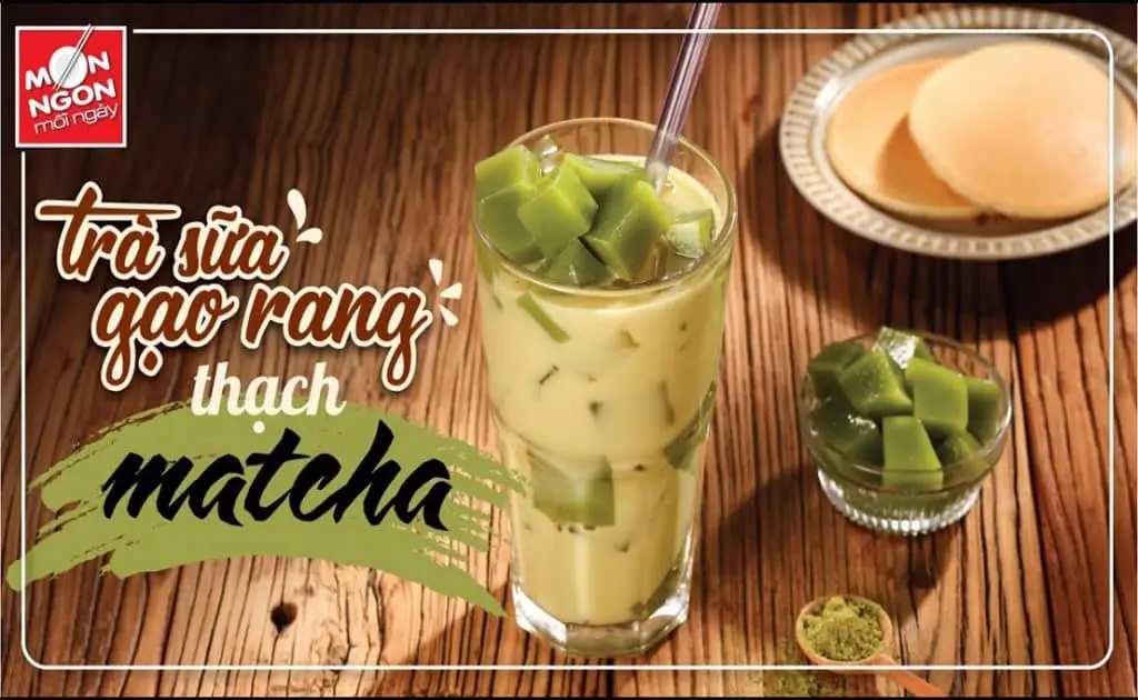 Cách làm trà sữa gạo rang thạch matcha mát lạnh