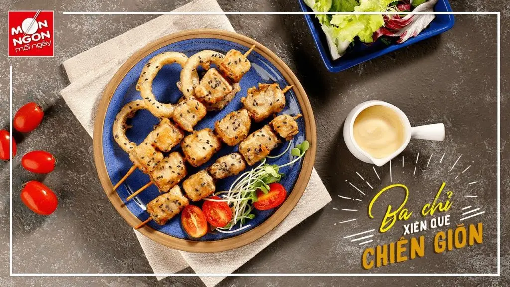 Thử ngay công thức ba chỉ xiên que chiên giòn thơm béo