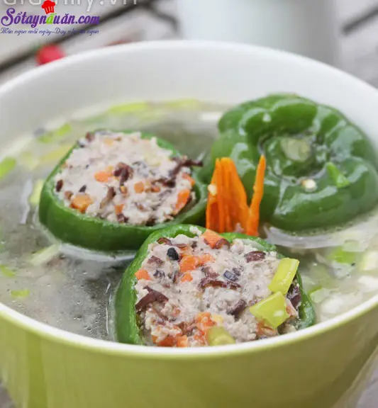 C&aacute;ch nấu canh ớt chu&ocirc;ng nhồi thịt