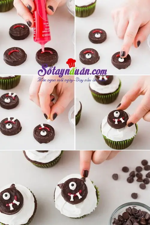 C&aacute;ch l&agrave;m cupcake qu&aacute;i vật Halloween si&ecirc;u dễ thương
